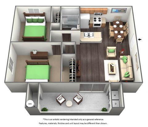 Two Bed One Bath Floor Plan at Murietta at ASU, 85281